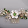 Haarspangen, Haarspangen, Kopfbedeckungen, grüne Strass-Blume, Braut-Haarschmuck, modischer handgefertigter Hochzeits-Kopfschmuck, Kristall-Kopfbedeckung für Frauen, Steckkamm