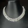 Baguette diamante 20mm 18k banhado a ouro prata colar de corrente cubana vvs moissanite baguette corrente de elo cubano