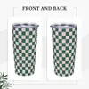 Tumblers doces rosa e verde checkerboard tumbler vácuo isolado copos de café com tampa palha escritório casa caneca 20oz