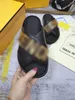 Designer tofflor F sandal sommar platta skor sexiga äkta läder svart vita platta skor herr och dam strand fritids mode tofflor 2 remmar kors storlek 35-46