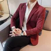 Męskie garnitury Plyesxale Czarny burgundowy niebieski sztruks Blazer Mężczyźni 2023 Spring Autumn Man Casual Sull Jucking Stylowe męskie Blazery Q1640