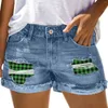 Shorts pour femmes mode sexy stretch patchwork trou imprimé poche évasée denim