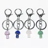 Keychains 20pcs Mushroom Statue Lobster Clip Clasp Key Rings Chains Stone Carved Charms Healing Crystal Pendant For Women Men