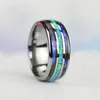 Bröllopsringar personlighet silver färgband 8mm unikt abalonskal och opal inlagd rostfritt stål ring smycken gåva för män kvinnor