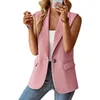 Women's Suits Women Stylish Sleeveless Lapel Single Button Mid Length Suit Coat With Patch Pockets For Formal Business Commute Loose