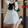 Robes décontractées robe blanche femmes Kawaii nœud Mini été Style Preppy mignon Harajuku tenues Vintage surdimensionné Streetwear décontracté