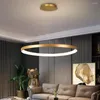 Ljuskronor modern kreativ ljuskrona för levande matsal led hem dekor inomhus belysning ringar design hängande lampa guld/träkorn ljus