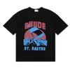 23ss Rhude Herr T-shirt Hög kvalitet Tess Designer Casual Mode Kortärmad Europa Amerika Män Kvinnor T-shirts med rund hals USA Storlek S-XXL