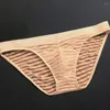 Underpants Men's Sexy See-through Ice Silk Men Underwear Briefs Mesh Sheer Pouch Stretchy Striped Panties Transparent Thin Thongs Lingerie