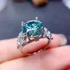 Bling 11mm Lab Green Moissanite Ring Sterling Sier Engagement Wedding Band Rings for Women Bridal Birthday Party Jewelry