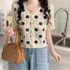 Chemisiers pour femmes Crochet Knit Loose Outwear Button Down Jacket Women Short Sleeve Crop Cardigan