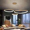 Ljuskronor modern kreativ ljuskrona för levande matsal led hem dekor inomhus belysning ringar design hängande lampa guld/träkorn ljus