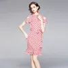 Flicka boutique klänning kort ärm tryckt klänning 2023 Summer Bow Ruffle Dresses High-End Trend Lady Off-Shoulder Dress Party Dresses