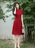 Ethnic Clothing Burgundy Improve Vestidos Qipao Elegant Classic Waistband Vintage Cheongsam Traditional Mandarin Collar Dress Chinese Bride