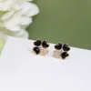 Boucles D'oreilles Clover Lucky Grass Argent Sterling S925 Incrusté D'agate Noire Belle Et Généreuse Pour Les Fêtes