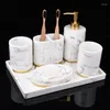 Bath Accessory Set Big Deal 10pieces Ensemble Collection Marble Pattern Soap Dispenser Pump Tandborste Holder Dish