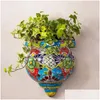 Trädgårdsdekorationer hartsblommor Pot Handmased Staty Flatbacked Wall Planter Crafts Decor for Home Gardening Orname Dhkhj