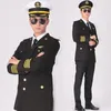 Palco desgaste navio de cruzeiro capitão marinha uniforme marinheiro tripulação membro chapéu preto casaco calças e acessórios homens primavera outono terno iate conjunto de trabalho