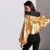 Kurtki damskie z kapturem Latarnot Latarn Crop Top Kurtka Kobiet Dziewczyny Yuppie Hip Hop Heap Golden Party Costume Disco Vintage