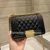 Havyar kare taneli tasarımcı mini flep vintage omuz çantaları klasik calfskin ghw deri çanta interwoven zincir crossbody kadın lüks çanta 20cm