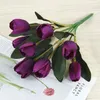 Decoratieve bloemen 9heads/Branch Fake Tulip Bouquet met blad kunstmatige bloemendecoraties voor huis/kantoor/keuken bruids bruids 11inch