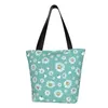 Kopplingspåsar kawaii solsken daisy blommor tote återanvändbara tusenskönor blommig livsmedelsbutik canvas shoppare axelväska