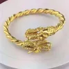 Heren Dragon Head Bangle Geel Goud Gevuld Hip Hop Armband Verstelbare Y200810291D