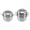 Double Boilers Stainless Steel Steam Pot With Handles On Both Sides Multi Layer Thick Cookware Tempered Glass Lid