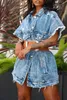 Оптовая модная рукавов ковбойские куртки дизайнер с Belt Botton Denim Coat Women Summer Casual Pockret Overwear наряды 9645