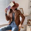 Women's Leather Women Brown Stand Collar Faux PU Coat Streetwear Fashion Autumn Slim Long Sleeve Short Punk Biker Jacket Chaqueta Mujer