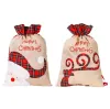 Linen Santa Sack Christmas Gift Bag Red Plaid Drawstring Tote Bags Festival Decoration 1105