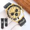 Orologio pulito 4130 orologi automatici da uomo cinturino in caucciù da 40 mm quadrante meteorite ostrica orologi da uomo in oro giallo fondello a vite pulsanti corona triplock orologi tripli