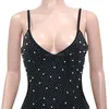 Designer sexy strass diamantes vestidos mulheres luxo cintas de espaguete maxi vestido malha pura elegante noite vestido de festa noite clubwear roupas por atacado