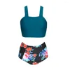 Damen-Bademode, Bikini-Set, sexy Neckholder, Tank-Top, Blumen-Shorts, hoher Taillen-Badeanzug, brasilianischer Strandmode-Badeanzug, zweiteilig