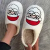 Kış ev sıcak kürk kadınlar için sevimli Noel terlikleri yumuşak rahat kapalı ev pamuk ayakkabıları çizgi film baskısı t231104