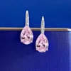 Original 925 sterling silver Dangle Earring Pink Diamond Jewelry Party Wedding Drop Earrings for Women Bridal Promise Bijou