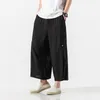 Pantaloni da uomo Stile Hanfu Lino allentato cinese Taglie forti Pantaloni corti casual 2023 Pantaloni dritti a gamba larga Estate Harajuku Hakama Uomo