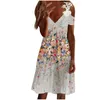 Günlük Elbiseler Bayanlar Dantel Trim Çiçek Baskı Askı Kısa Kol Elbise Kadın Günü Pamuk Sundresses İçin