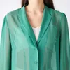 Женские плащи из чистого шелка, жоржет, зеленый однобортный прямой жакет с v-образным вырезом и длинными рукавами, свободное и универсальное пальто FE379