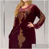 Ethnic Clothing Plus Size Veet Evening Dresses For Women 2021 Winter Long Sleeve Kaftan Maxi Dress Abaya Dubai Turkey Muslim African Dhglr