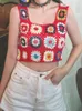 Women's Tanks 2023 Summer Women Hollow Holes Tank Tops Sweet Floral Printed Hand Crochet Embroidery Colorful Wild Stylish Knitted Navel Vest