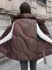 Gilets à col en duvet pour femmes, automne hiver, gilet solide, poches à fermeture éclair, veste ample sans manches, gilet épais Fem