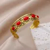 Bracelet de luxe en pierre rouge artificielle pour femmes, en acier inoxydable, couleur or, manchette, bijoux Vintage, accessoires, cadeau