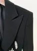 1026 XXL 2023ミラノ滑走路コート秋のブランドブランド同じスタイルコートラペルネック高品質の長袖ブラックビーズソリッドレディース服ファッションオウラディ