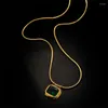Pendanthalsband 316L Rostfritt stål Retro Geometri Green Zircon Square Form Clavicle Chain Ladies Halsband Fashion Jewelry San1712