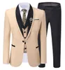 Herenpakken Blazers Witte heren 3 -delige formele sjaalsrapel Casual Tuxedos voor prom bruidegomsmannen bruiloft Men Blazervestpant 230404