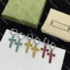 Nowy wisiorek Cross Studs Women Silver Hoop Kolczyki Letter Stalowe Znaczki Zarki z pudełkiem