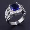 Anelli a grappolo Vintage Royal Blue Crystal Sapphire Topaz Gemstones Diamond Masculine For Men 18k Gold Filled Stainless Steel Jewelry Band