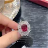 Anneaux de bande Bling Lab Ruby Ring 925 en argent sterling fête alliance anneaux pour femmes mariée fiançailles bijoux promesse cadeau d'anniversaire