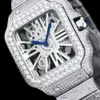 Full Diamond Hollow Out Watch Herr Quartz Movement Watches 39,8 mm med diamantbesatt stålarmband Business Armbandsur Montre de Luxe